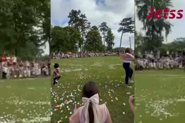 Mulher salva criança de ser esmagada por “chuva” de ovos de Páscoa