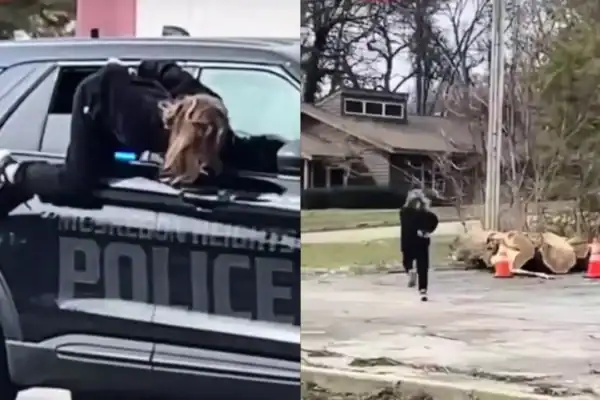 Mulher algemada escapa pela janela de viatura em movimento