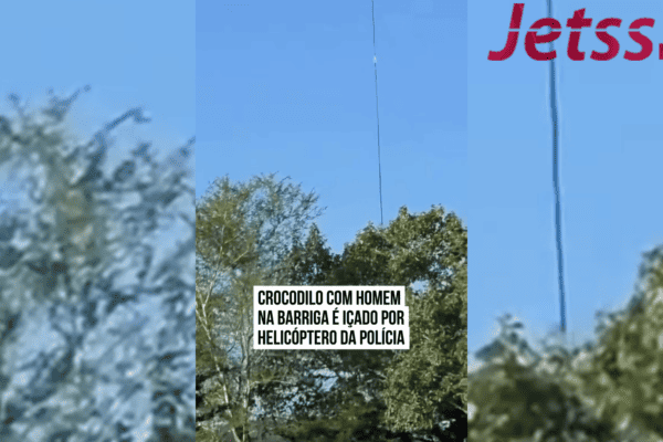 Crocodilo com homem na barriga é içado por helicóptero da polícia