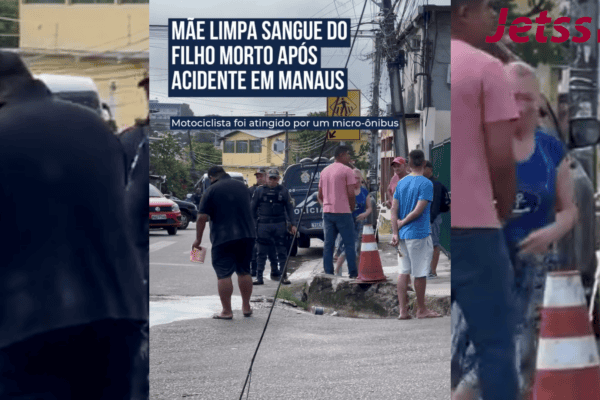 Mãe limpa sangue do filho morto após acidente em Manaus