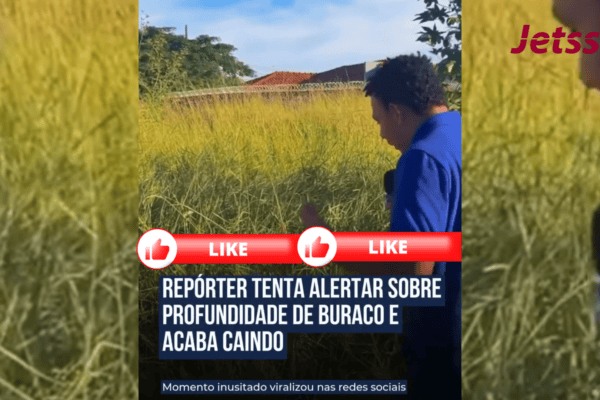 Repórter tenta alertar sobre profundidade de buraco e acaba caindo