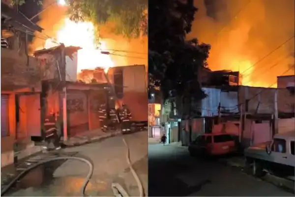 Incêndio de grandes proporções consome barracos em Paraisópolis