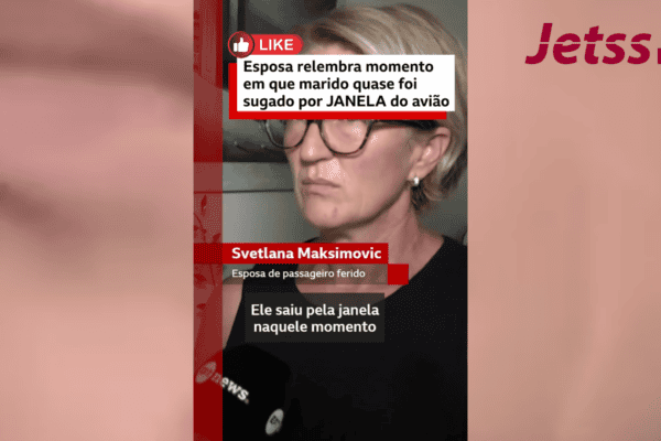 Esposa relembra momento em que marido quase foi sugado por janela do avião