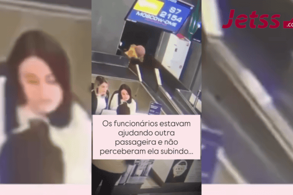 Senhora confunde a esteira de bagagem com a escada rolante!