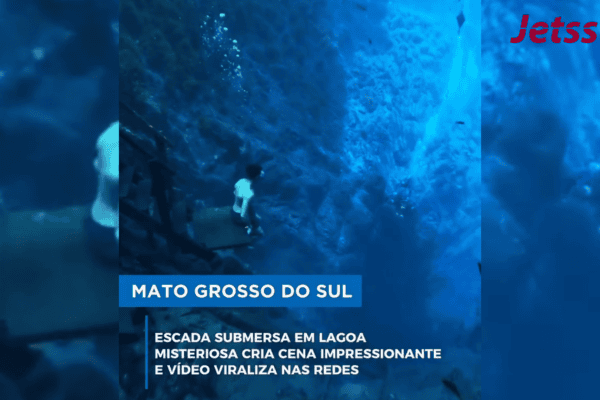 Escada submersa em lagoa misteriosa cria cena impressionante e vídeo viraliza nas redes