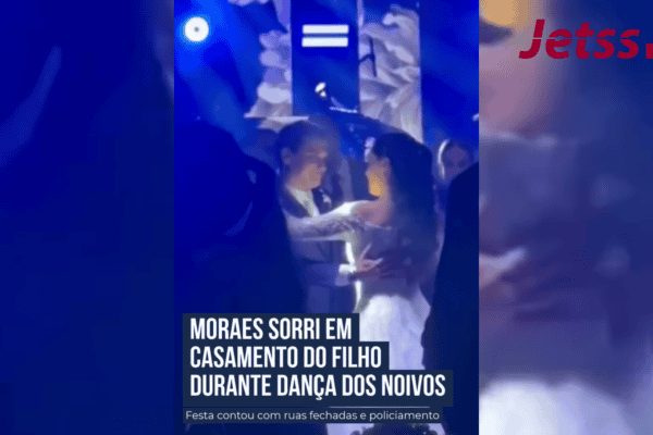 Moraes sorri em casamento do filho durante dança dos noivos